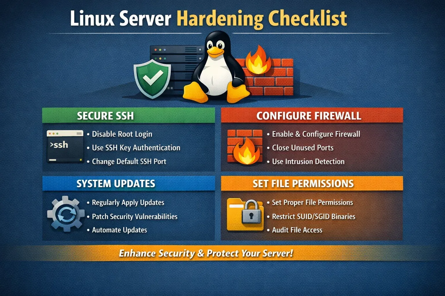 Linux Security Hardening SSH Firewall & Permissions