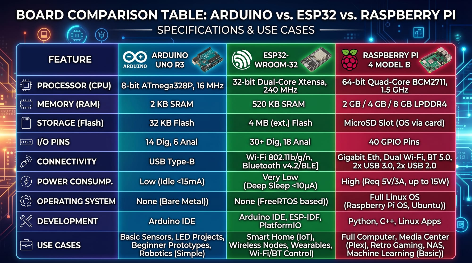 Arduino vs Raspberry Pi vs ESP32 Which Board for Your Project