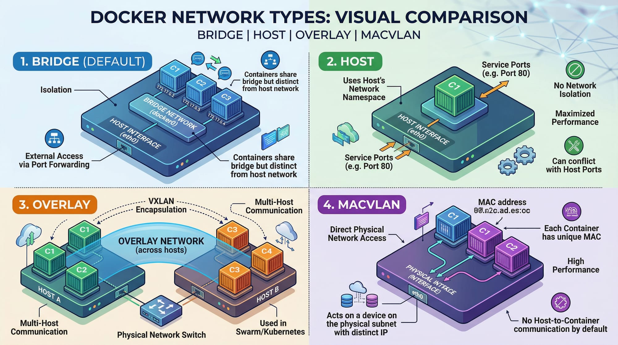 Docker Networking Bridge Host Overlay & Custom Networks