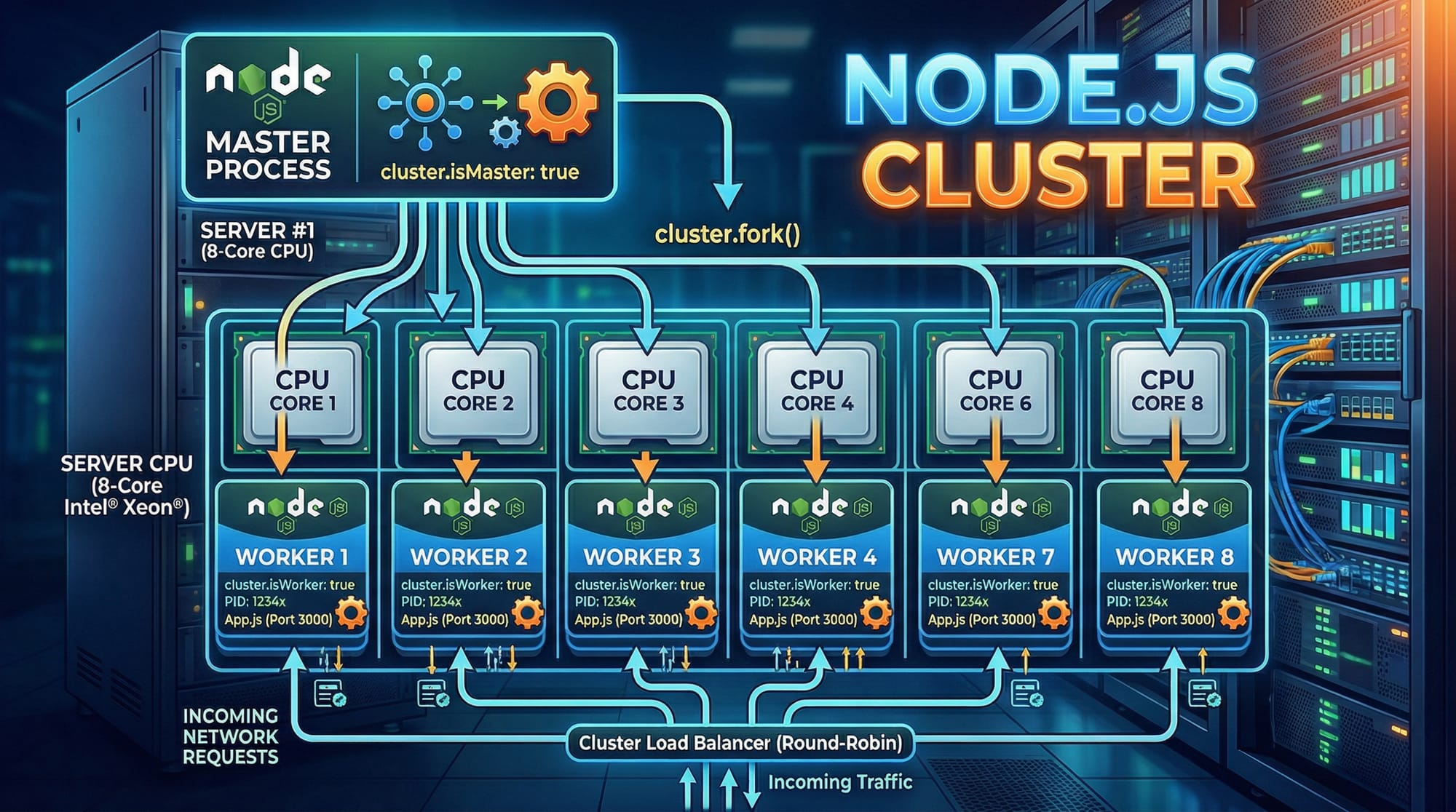 Node js Clustering & Worker Threads Multi Core Guide